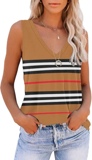 Disamer Summer Tank Tops for Women 2025 Trendy Spring Fashion Cute Printed Loose Fit Workout V Neck Sleeveless Shirts