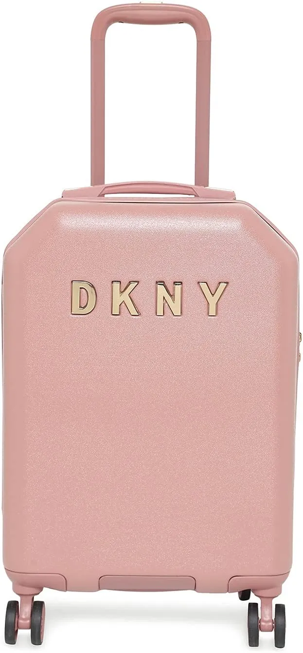 DKNY Metal Logo Upright Hardside Luggage 22", Dark Rose
