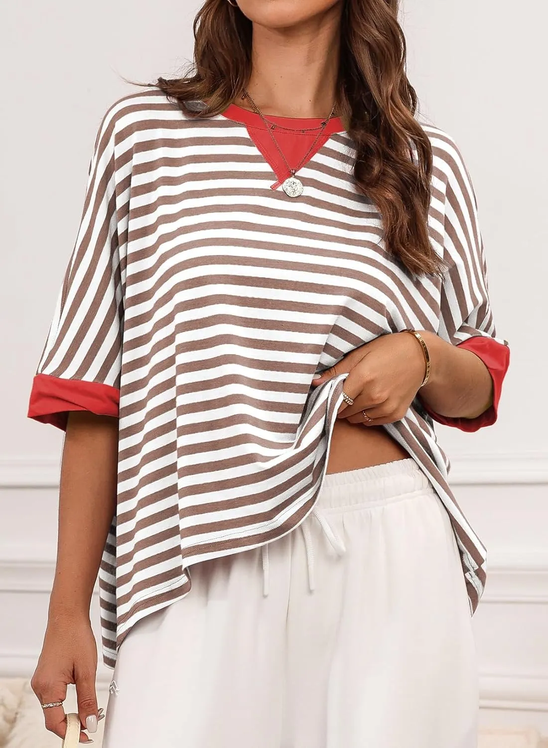 Dokotoo Oversized Striped Tshirts Summer Tops Plus Size Fashion Trendy Casual Blouse Top