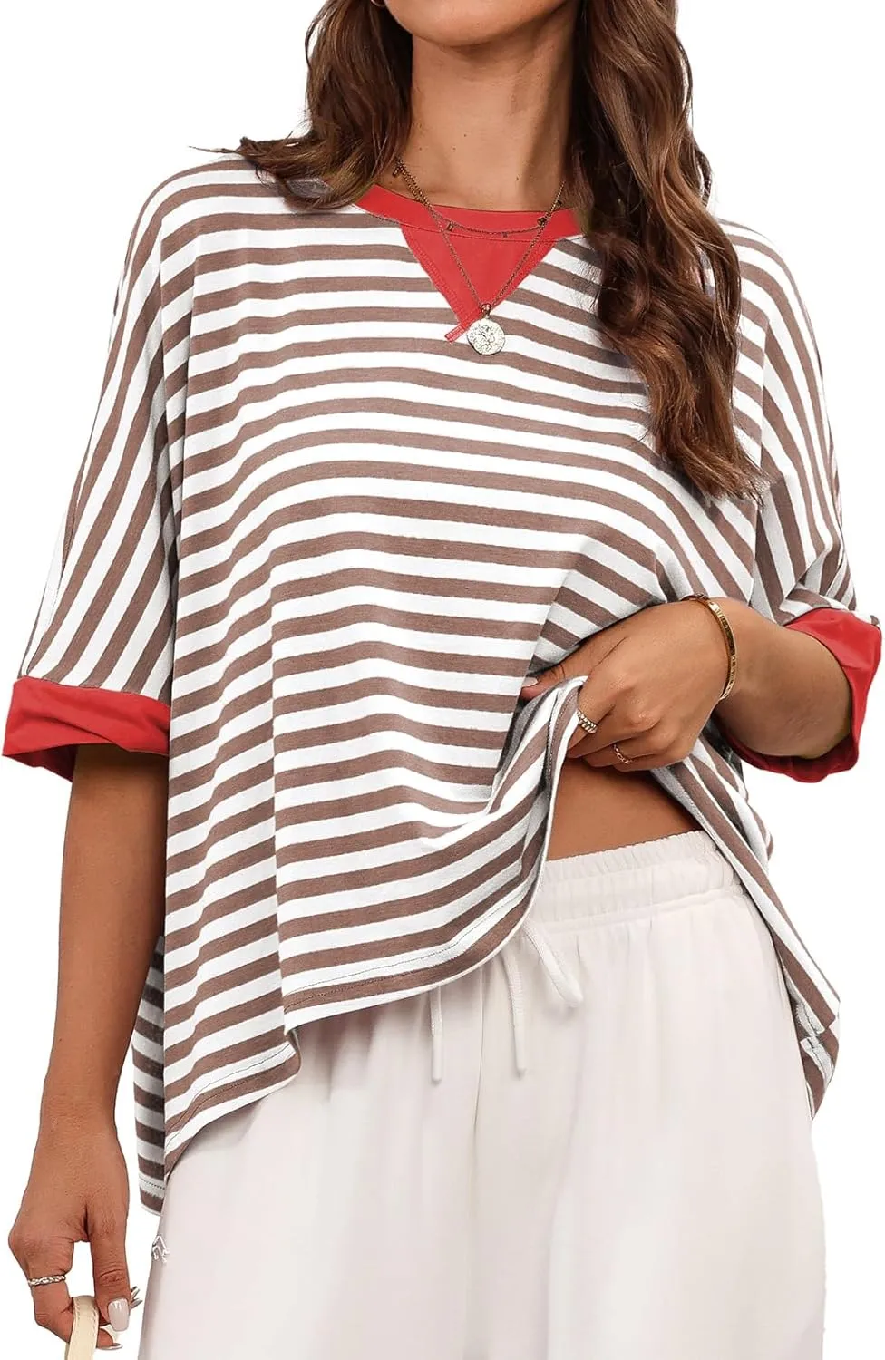 Dokotoo Oversized Striped Tshirts Summer Tops Plus Size Fashion Trendy Casual Blouse Top