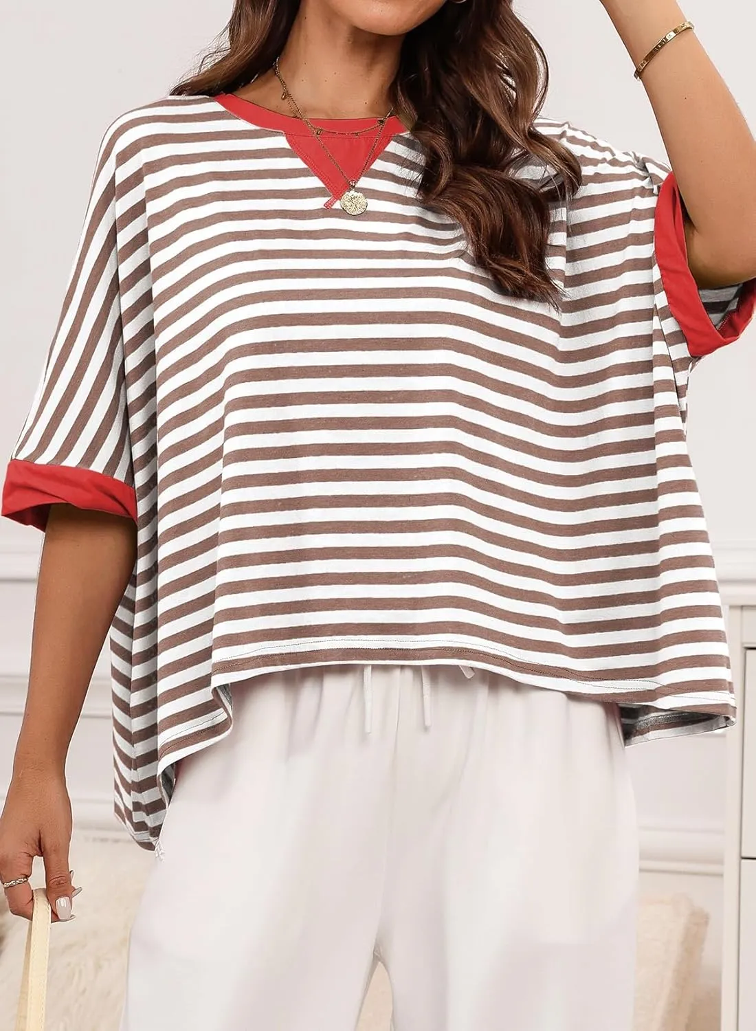 Dokotoo Oversized Striped Tshirts Summer Tops Plus Size Fashion Trendy Casual Blouse Top