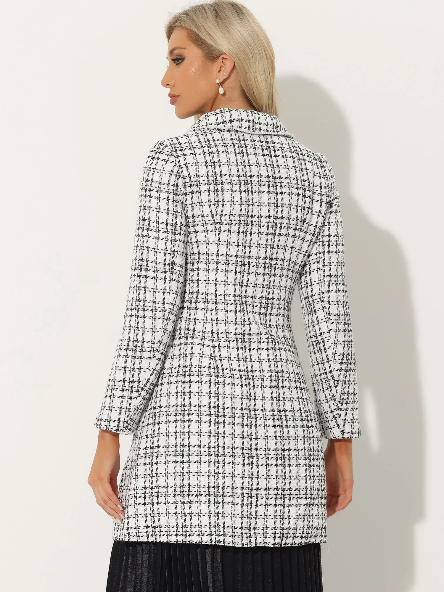 Doll Collar Plaid Tweed Winter Button Elegant Long Coat