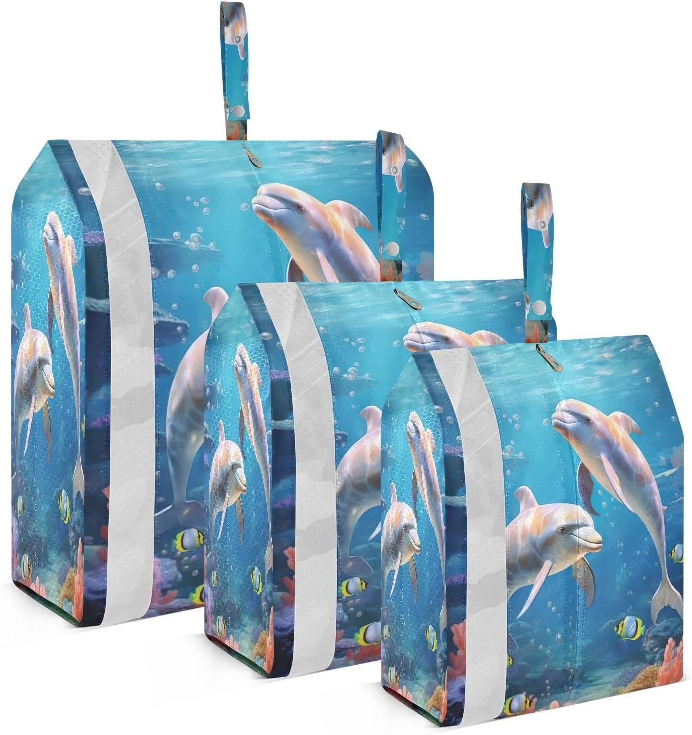 Dolphins Fish Ocean Packing Cubes for Travel 3 Set Packing Compression Cubes Luggage Organizer Bags for Carry On