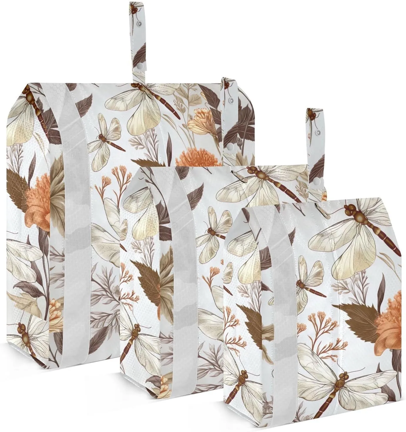 Dragonfly Orange Flower Leaves Packing Cubes for Travel 3 Set Compression Bag Luggage Organizer Bags for Luggage