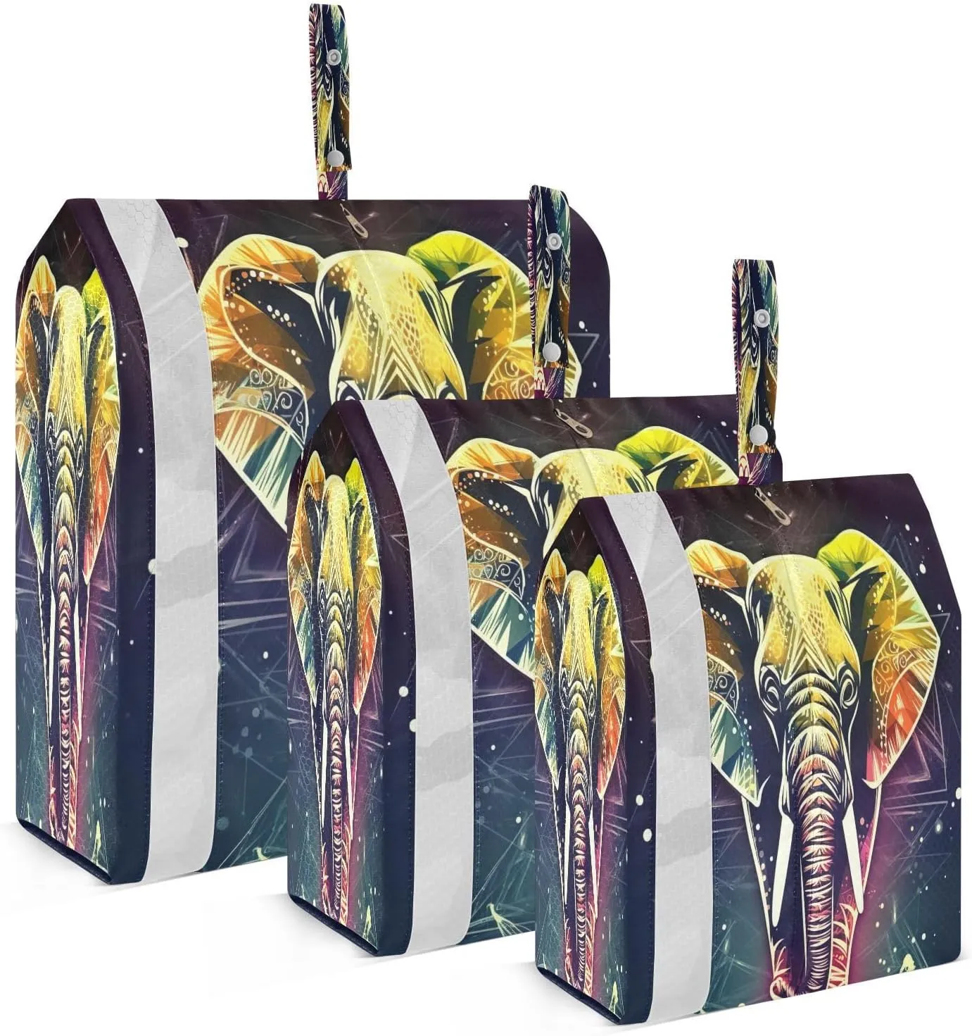 Elephant Geometry Colorful Packing Cubes for Travel 3 Set Packing Cubes Large Luggage Bags Organizer for Carry On Suitcases