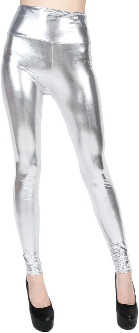 ellazhu Women Metallic Stretch Faux Leather Legging Pants 2143