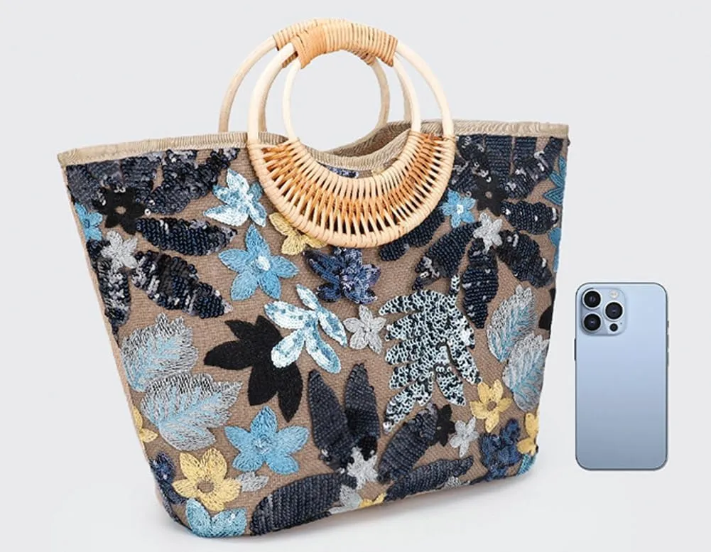 Embroidery Tote Bag for Women Sequin Evening Clutch Purse Woven Hobo Purses Handbags Large Beach Bags for Summer