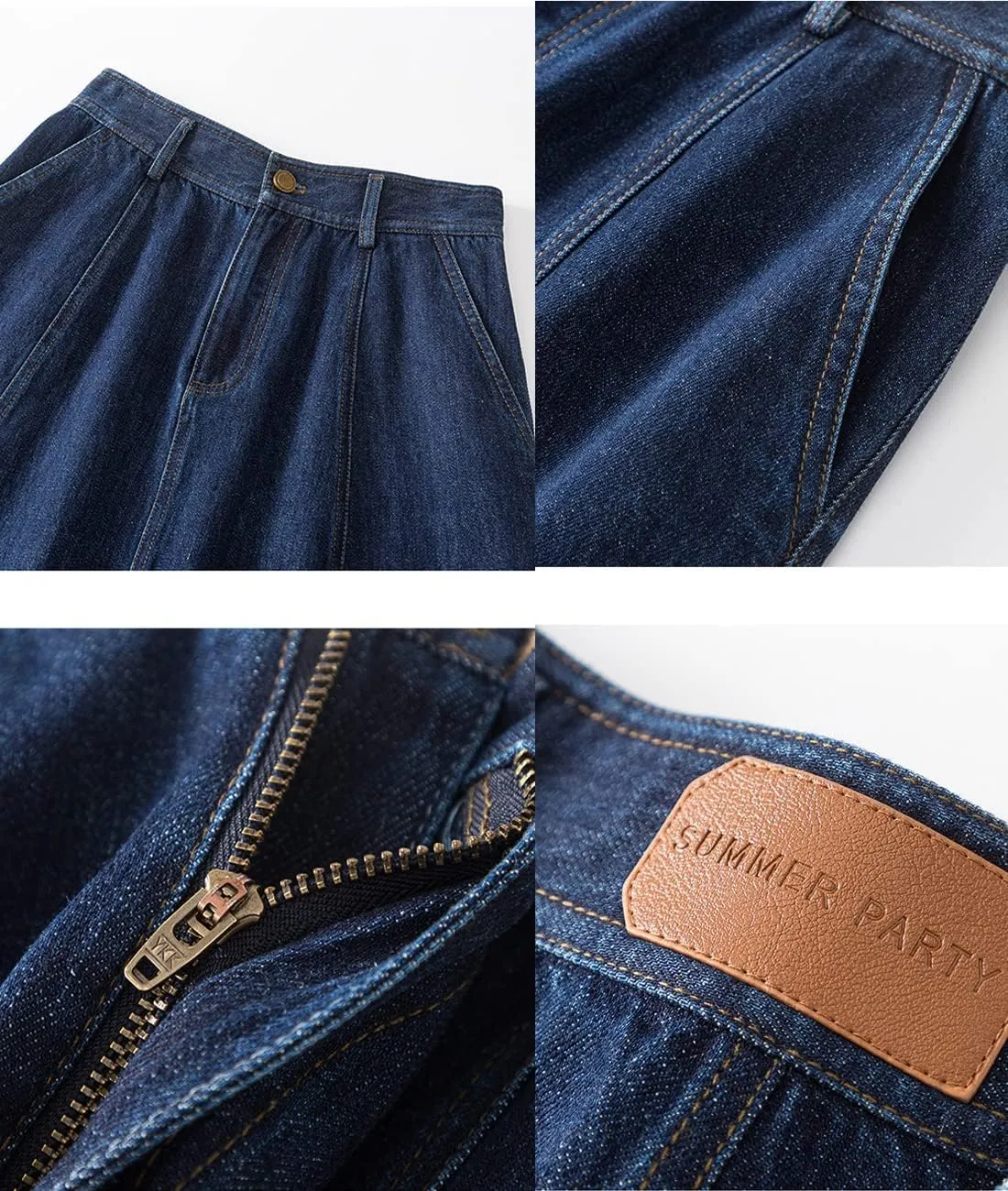 Femiserah Women's High Waist Pleated Midi Denim Skirt