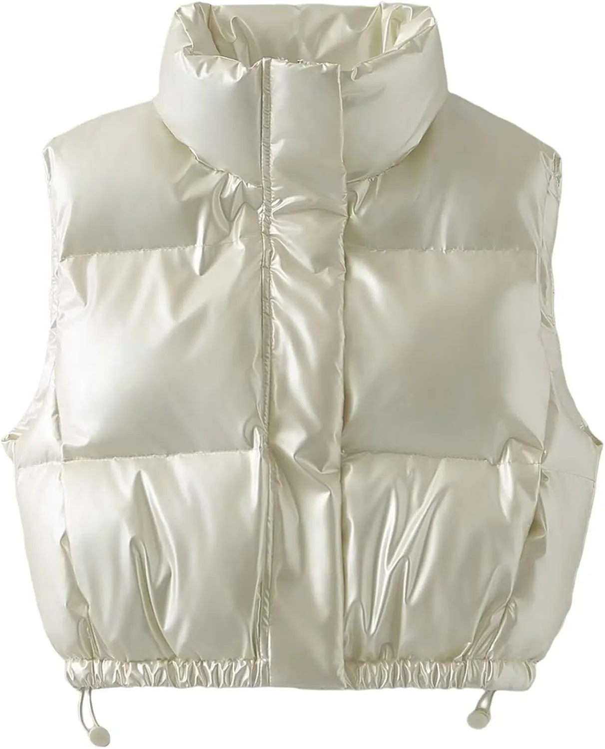 FindThy Womens Cropped Puffer Vest Shiny Metallic Stand Collar Sleeveless Winter Quilted Down Jacket Coat with Pockets
