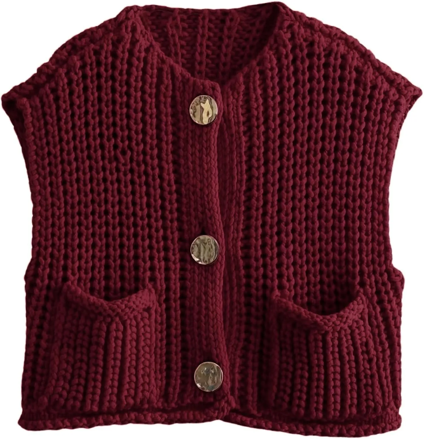 FindThy Womens Cropped Sweater Vest Cute Crewneck Button Down Sleeveless Crop Knit Cardigan with Pocket