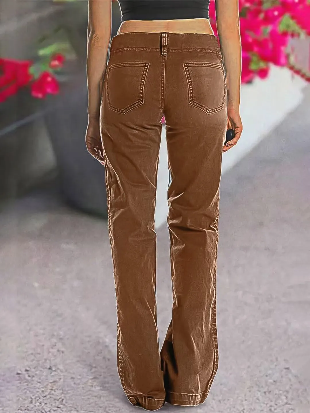 Flamingals Women's Wide Leg Jeans Mid Waist Causal Straight Leg Business Cargo Pants