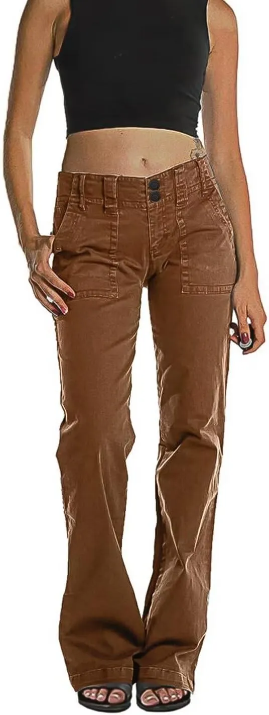 Flamingals Women's Wide Leg Jeans Mid Waist Causal Straight Leg Business Cargo Pants