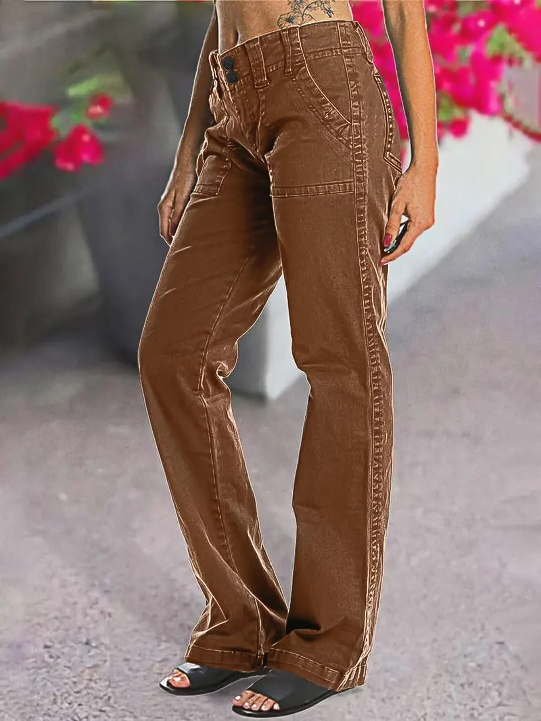 Flamingals Women's Wide Leg Jeans Mid Waist Causal Straight Leg Business Cargo Pants