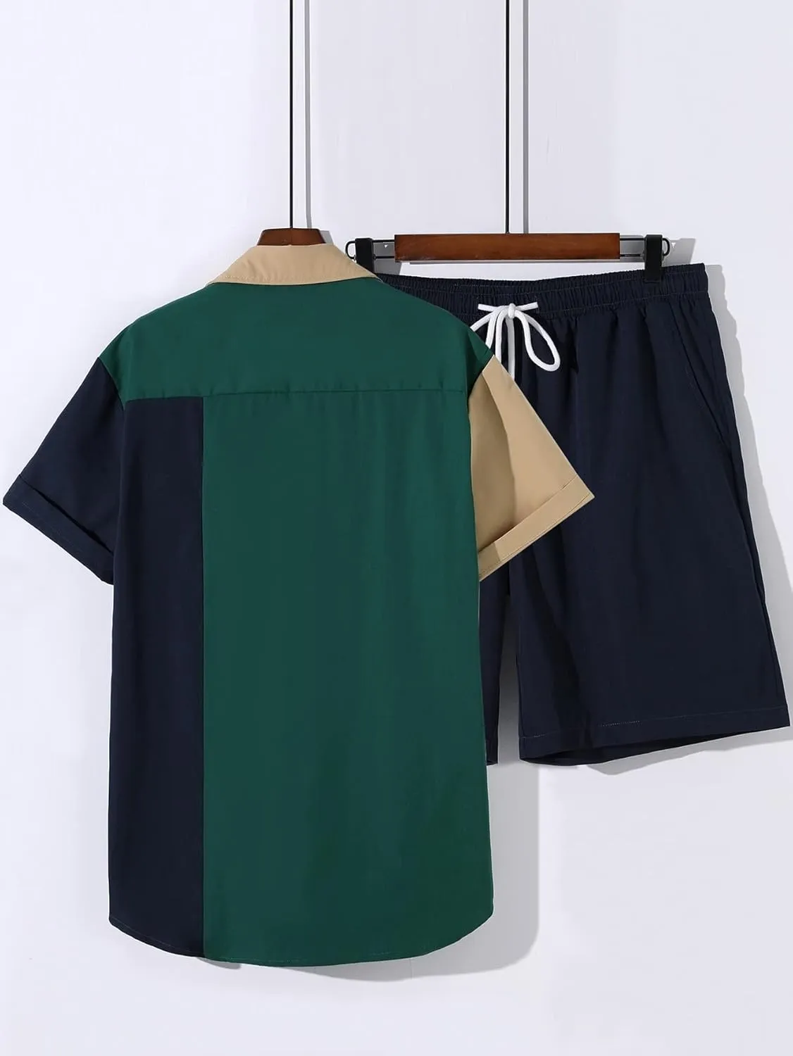 Floerns Men's Two Piece Outfit Printed Shirt Top and Drawstring Waist Shorts Set