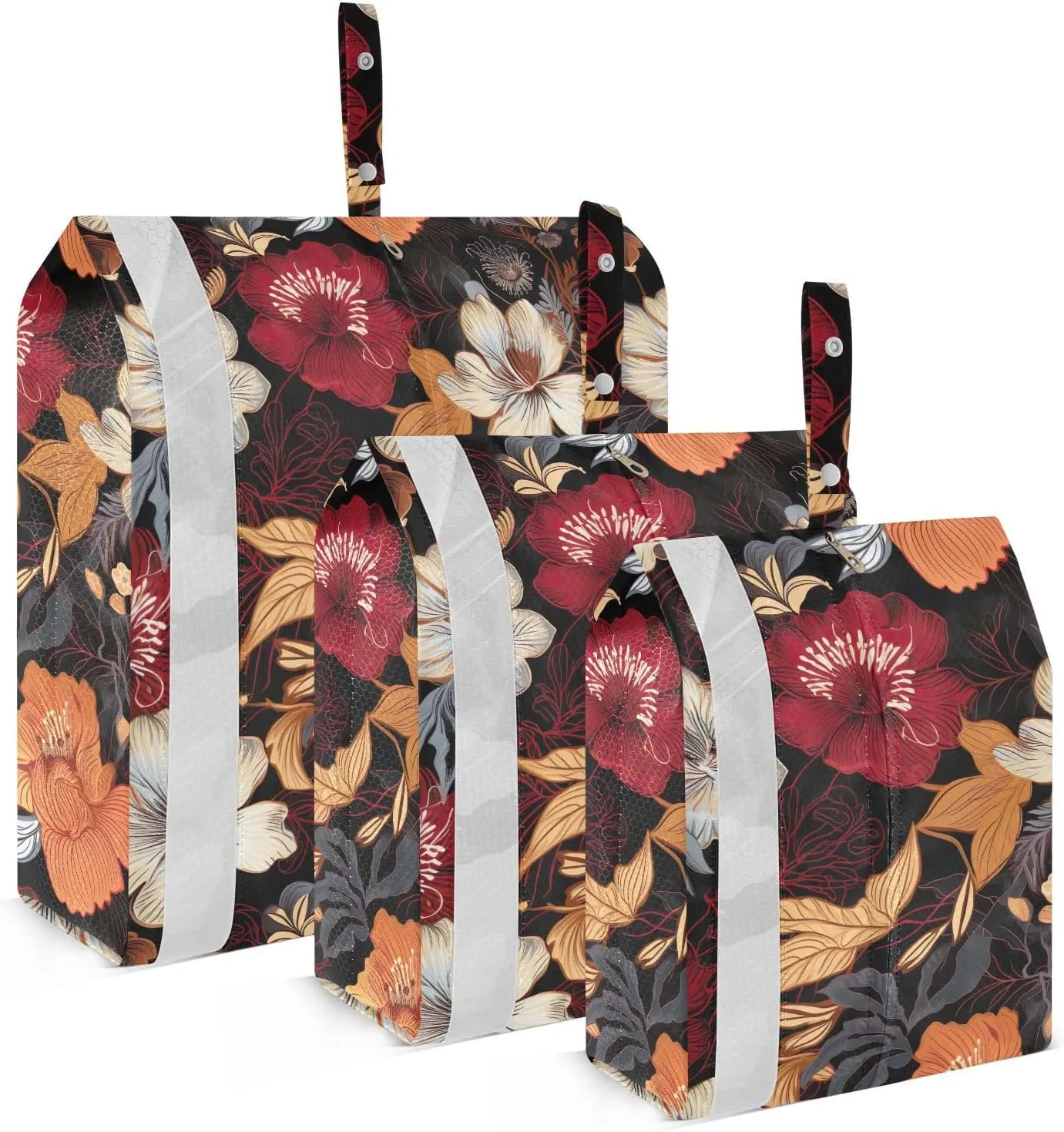 Floral Black Packing Cubes for Travel 3 Set Luggage Packing Cubes Luggage Cubes for Travel