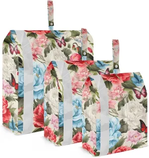 Floral Butterflies Blue Red Packing Cubes for Travel 3 Set Compression Travel Cubes Luggage Organizer Bags for Suitcases