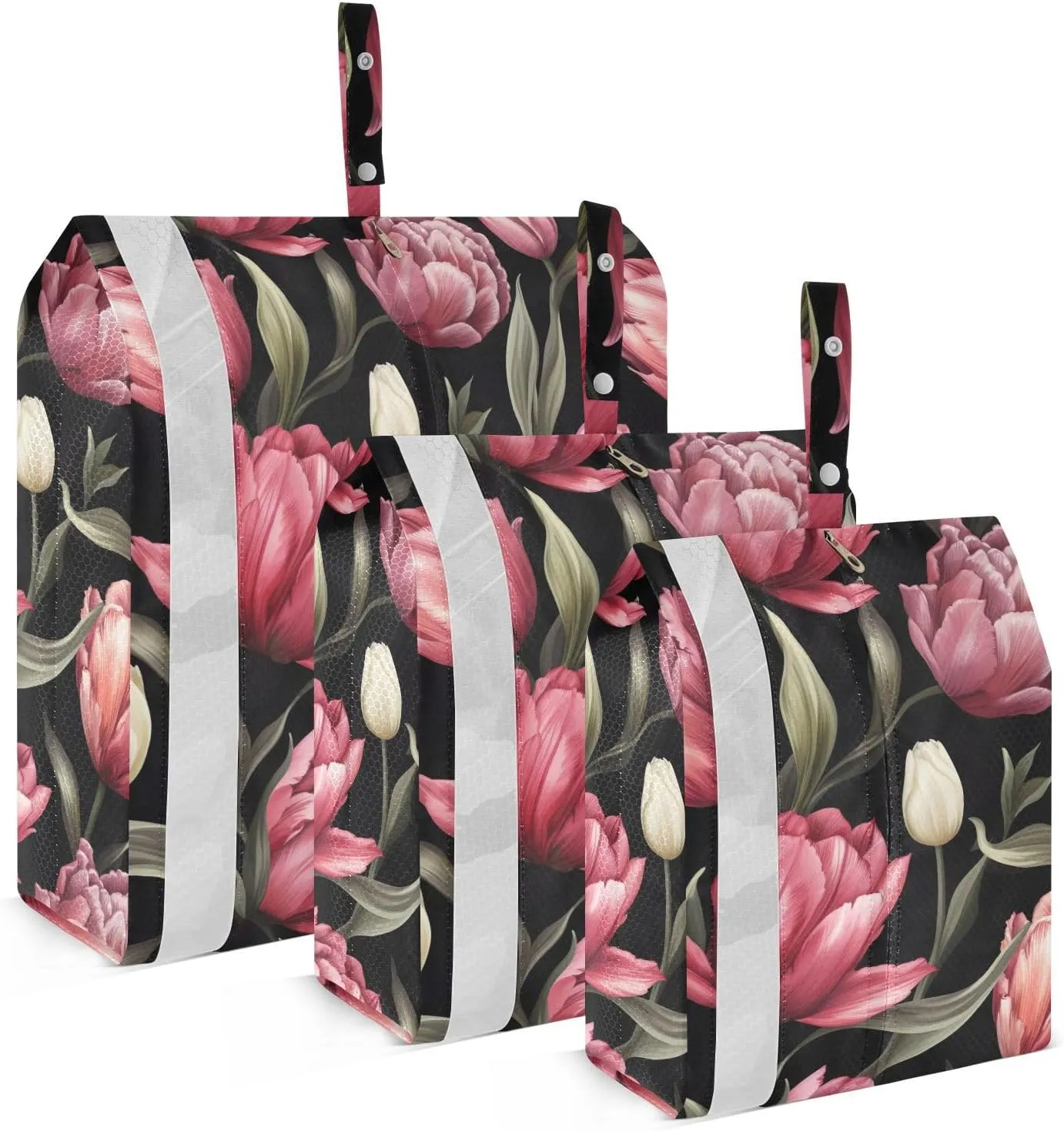 Floral Flowers Black Packing Cubes for Travel 3 Set Compression Packing Bags Luggage Cubes for Carry On Suitcases