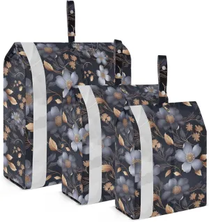 Floral Flowers Black Packing Cubes for Travel 3 Set Compression Packing Cubes Suitcase Organizer for Luggage