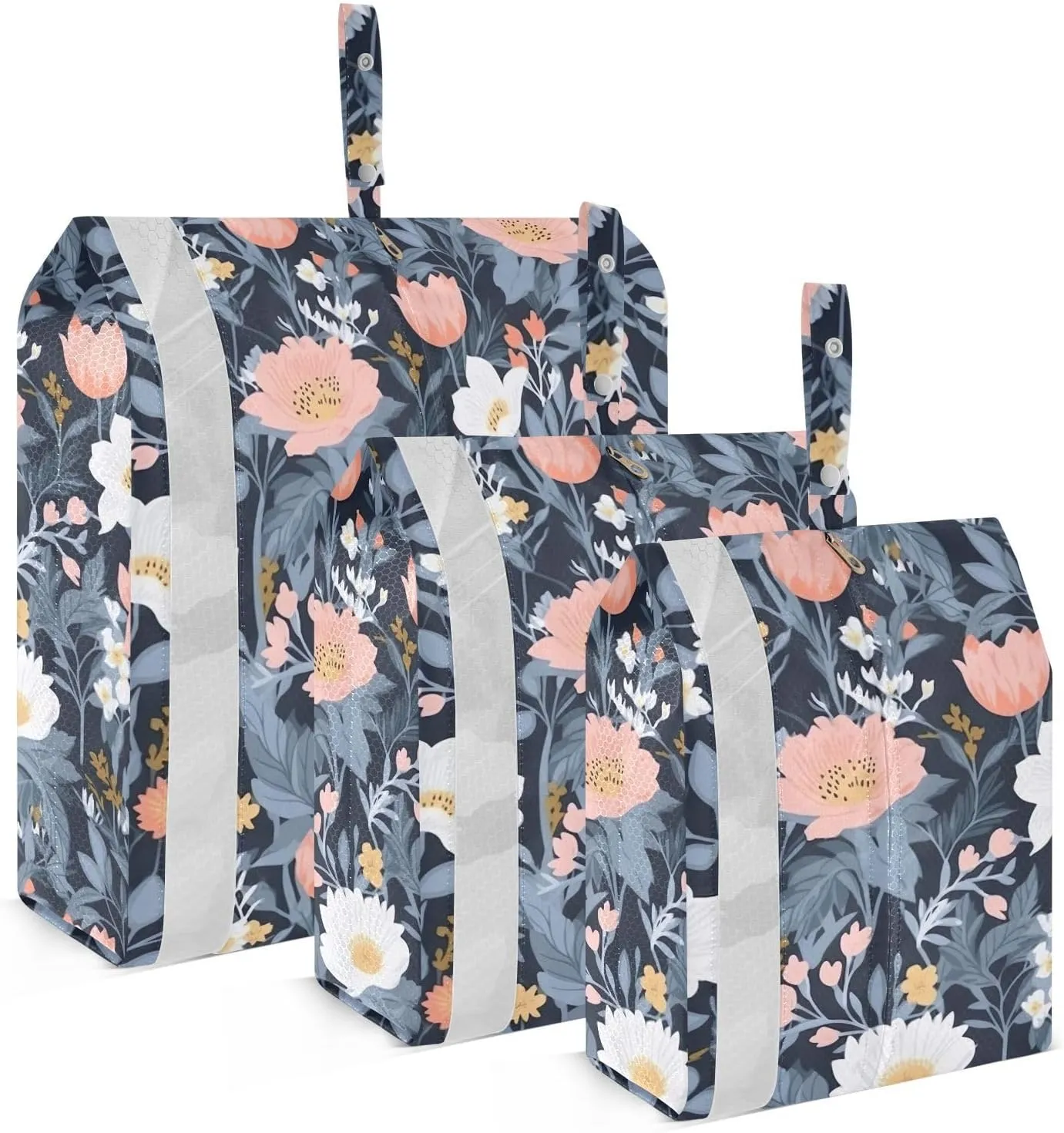Florals Flowers Navy Blue Packing Cubes for Travel 3 Set Compression Bags Suitcase Organizer for Packing