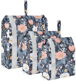 Florals Flowers Navy Blue Packing Cubes for Travel 3 Set Compression Bags Suitcase Organizer for Packing