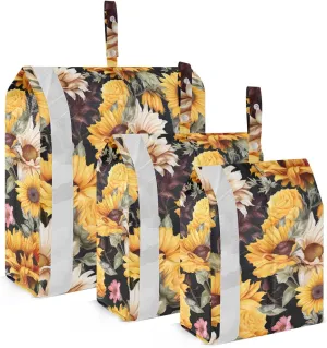 Flower Leaves Yellow Sunflowers Packing Cubes for Travel 3 Set Compression Packing Bags Luggage Bags for Suitcases