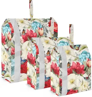 Flowers Butterflies Beige Packing Cubes for Travel 3 Set Packing Compression Cubes Luggage Bags for Organization