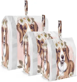 Flowers Cute Dog Packing Cubes for Travel 3 Set Compression Packing Cubes Luggage Organizers for Travel Essentials
