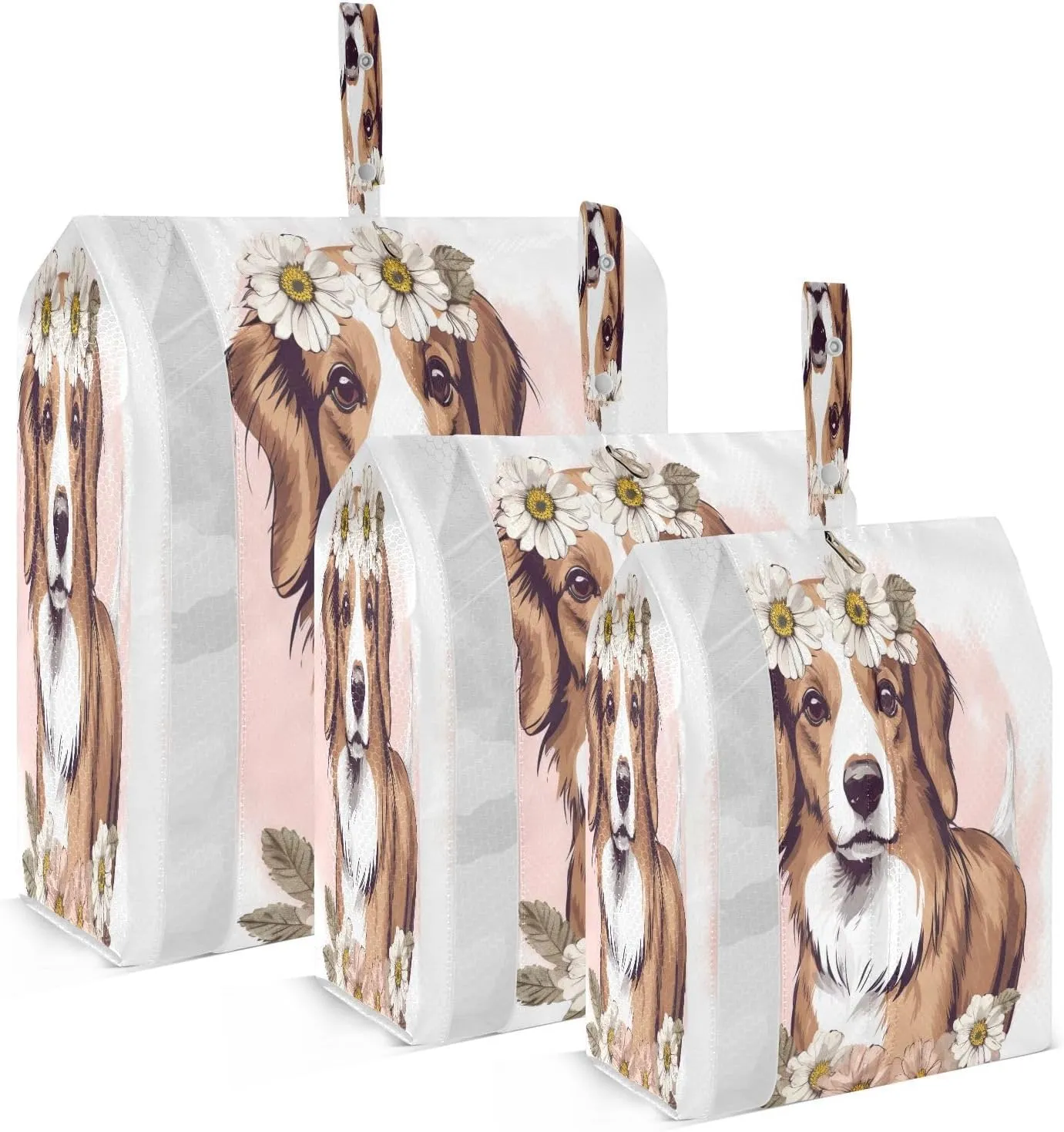 Flowers Cute Dog Packing Cubes for Travel 3 Set Compression Packing Cubes Luggage Organizers for Travel Essentials
