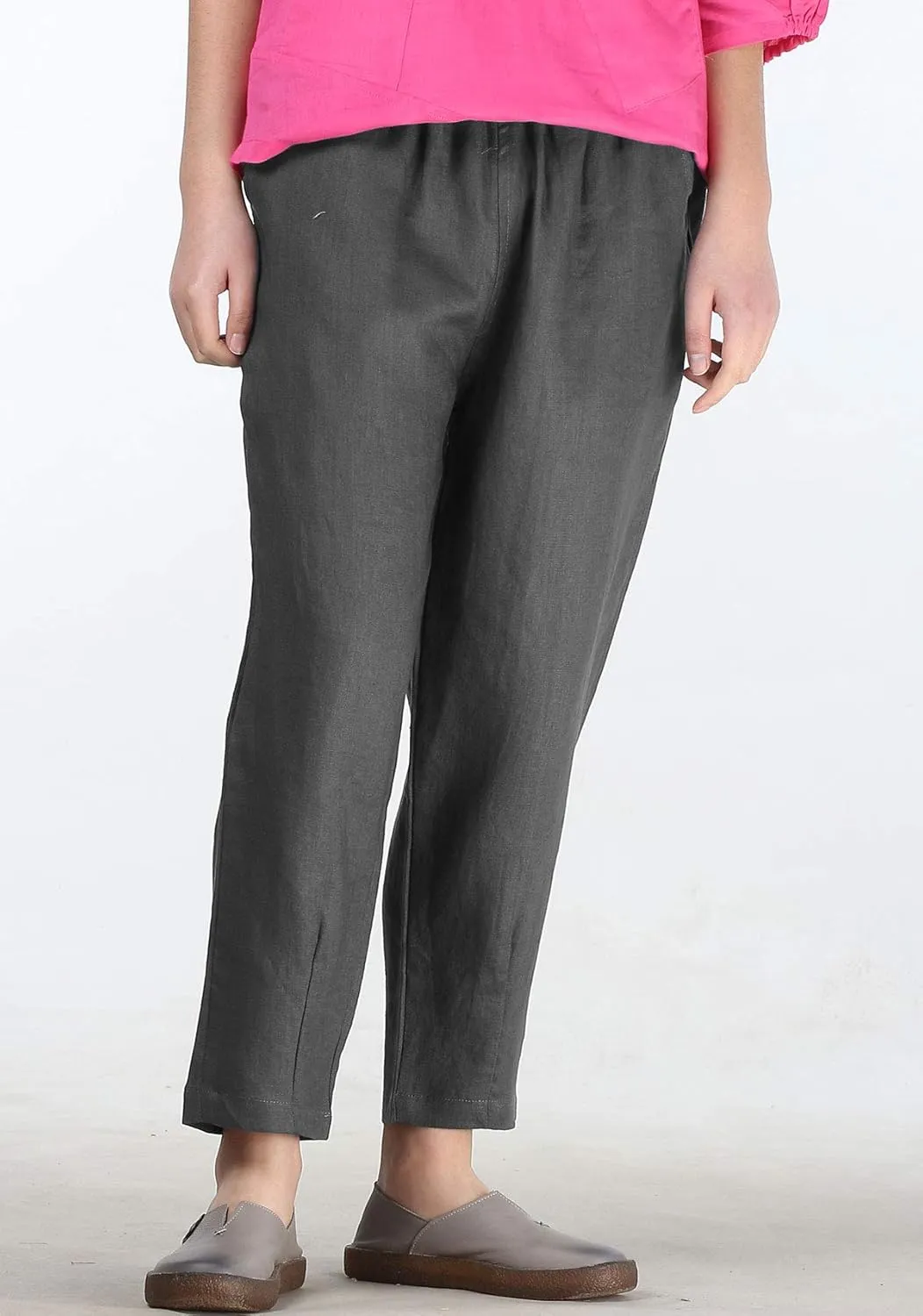 FTCayanz Women's Linen Harm Pants Summer Casual Cropped Pant Work Ankle Trousers with Pockets