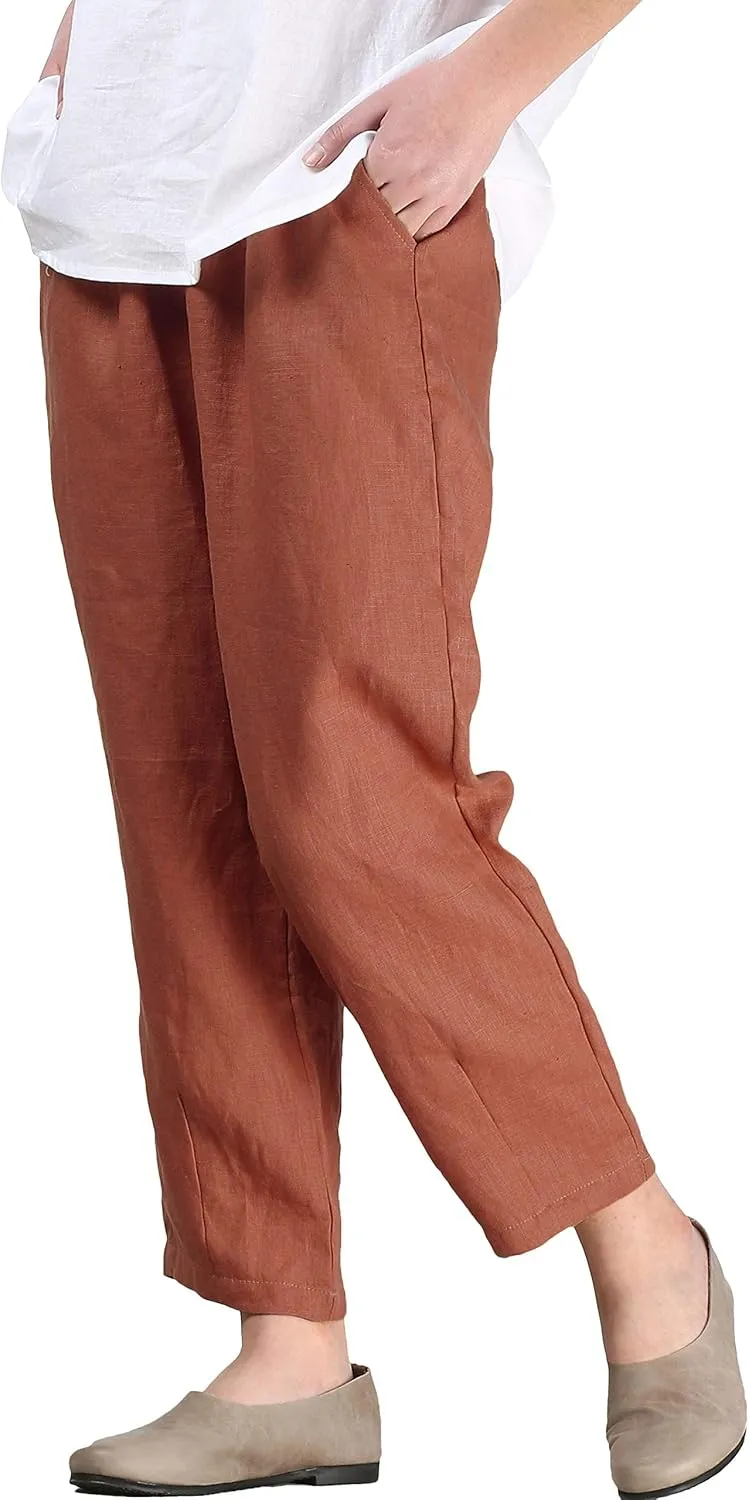 FTCayanz Women's Linen Harm Pants Summer Casual Cropped Pant Work Ankle Trousers with Pockets
