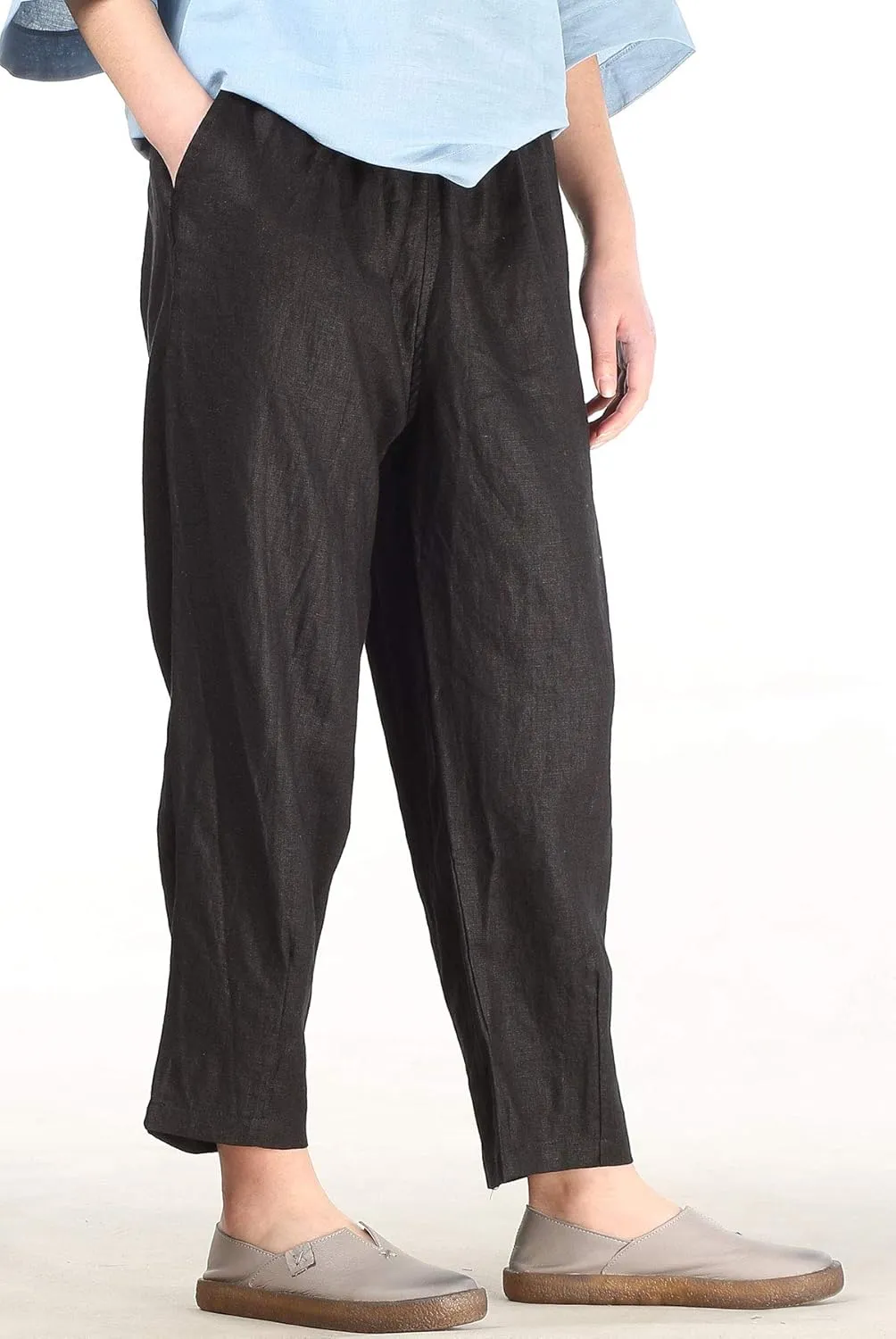 FTCayanz Women's Linen Harm Pants Summer Casual Cropped Pant Work Ankle Trousers with Pockets