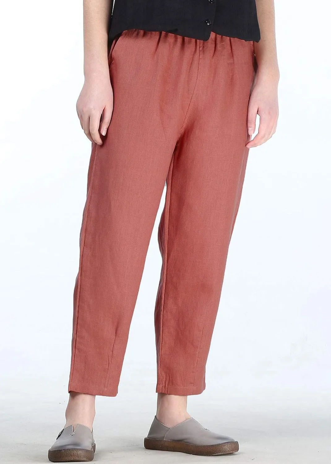 FTCayanz Women's Linen Harm Pants Summer Casual Cropped Pant Work Ankle Trousers with Pockets