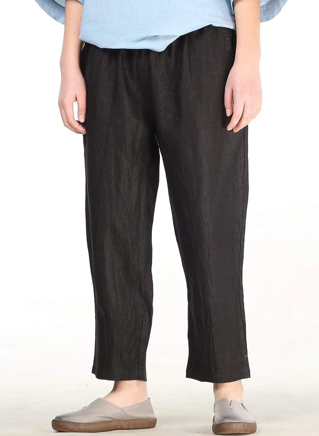 FTCayanz Women's Linen Harm Pants Summer Casual Cropped Pant Work Ankle Trousers with Pockets