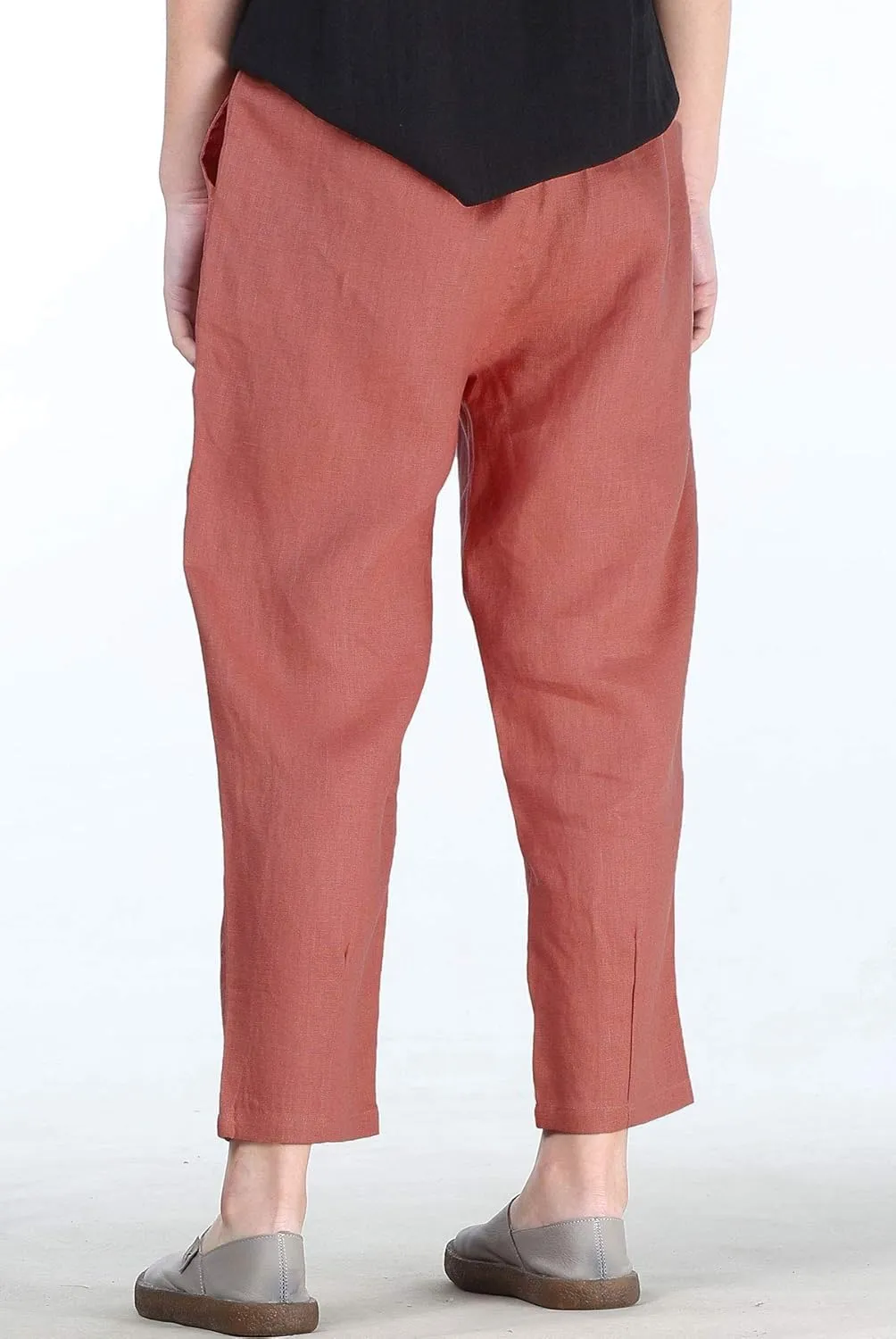 FTCayanz Women's Linen Harm Pants Summer Casual Cropped Pant Work Ankle Trousers with Pockets