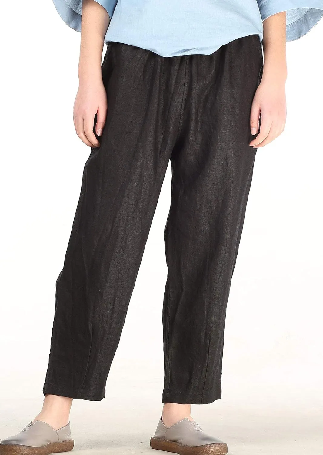 FTCayanz Women's Linen Harm Pants Summer Casual Cropped Pant Work Ankle Trousers with Pockets