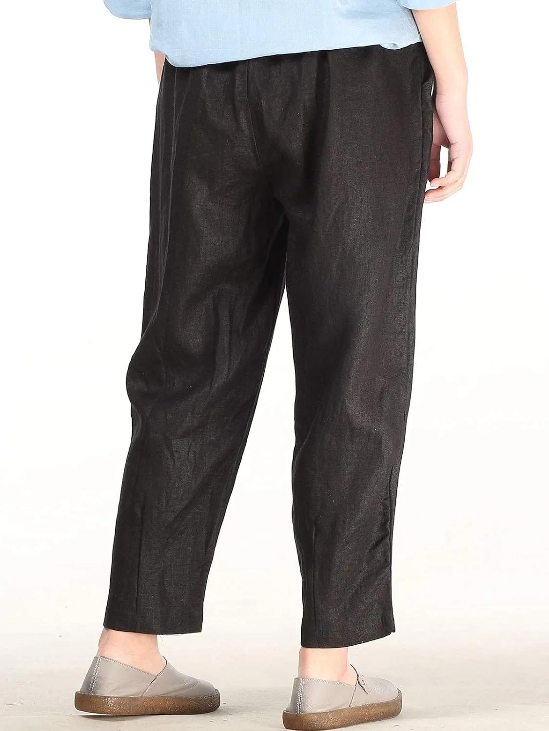 FTCayanz Women's Linen Harm Pants Summer Casual Cropped Pant Work Ankle Trousers with Pockets