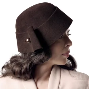 Fur Felt Cloche Hat with Pin