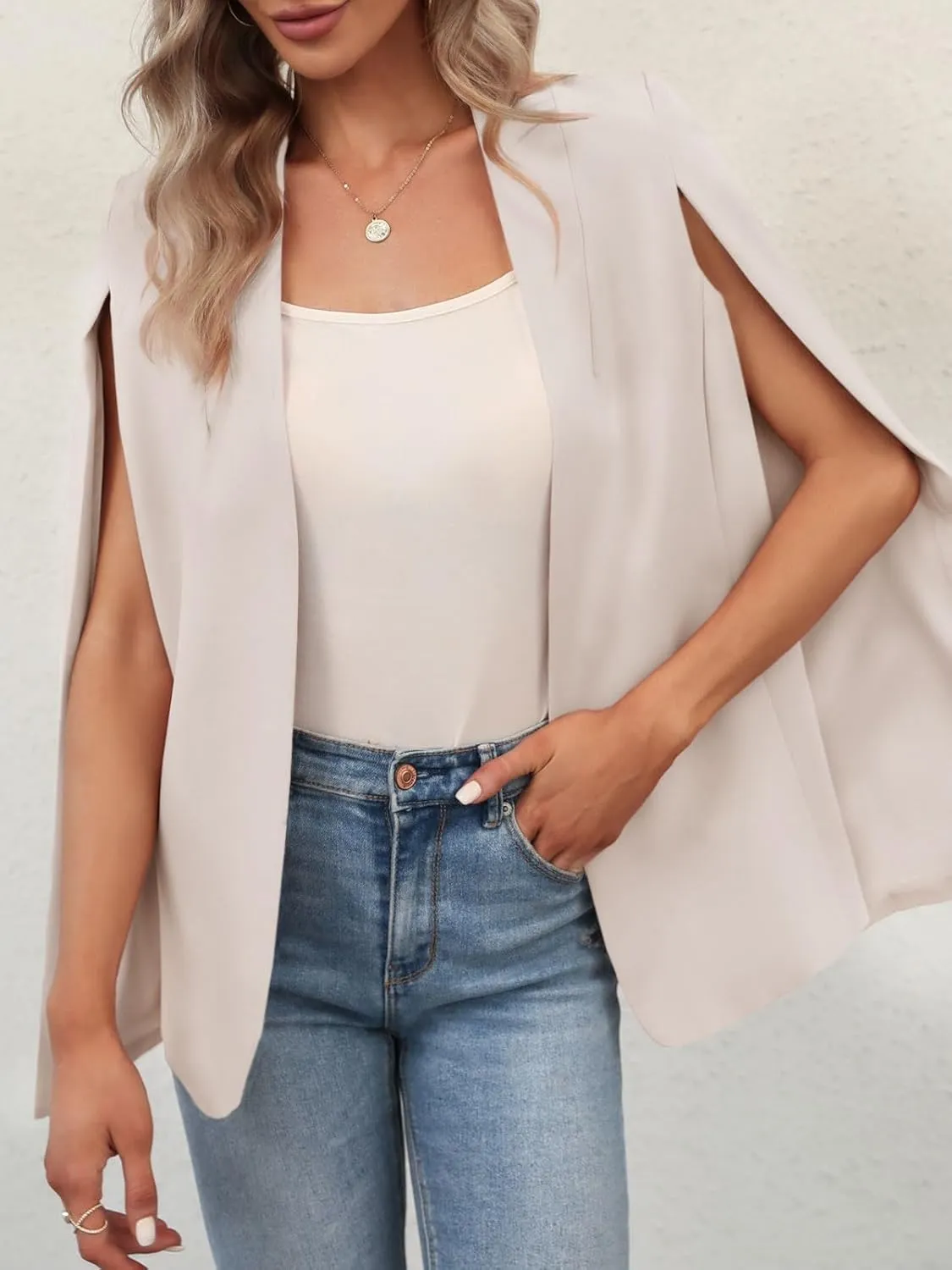 GAMISOTE Womens Cape Blazer Split Sleeve Open Front Casual Jacket Coat Workwear