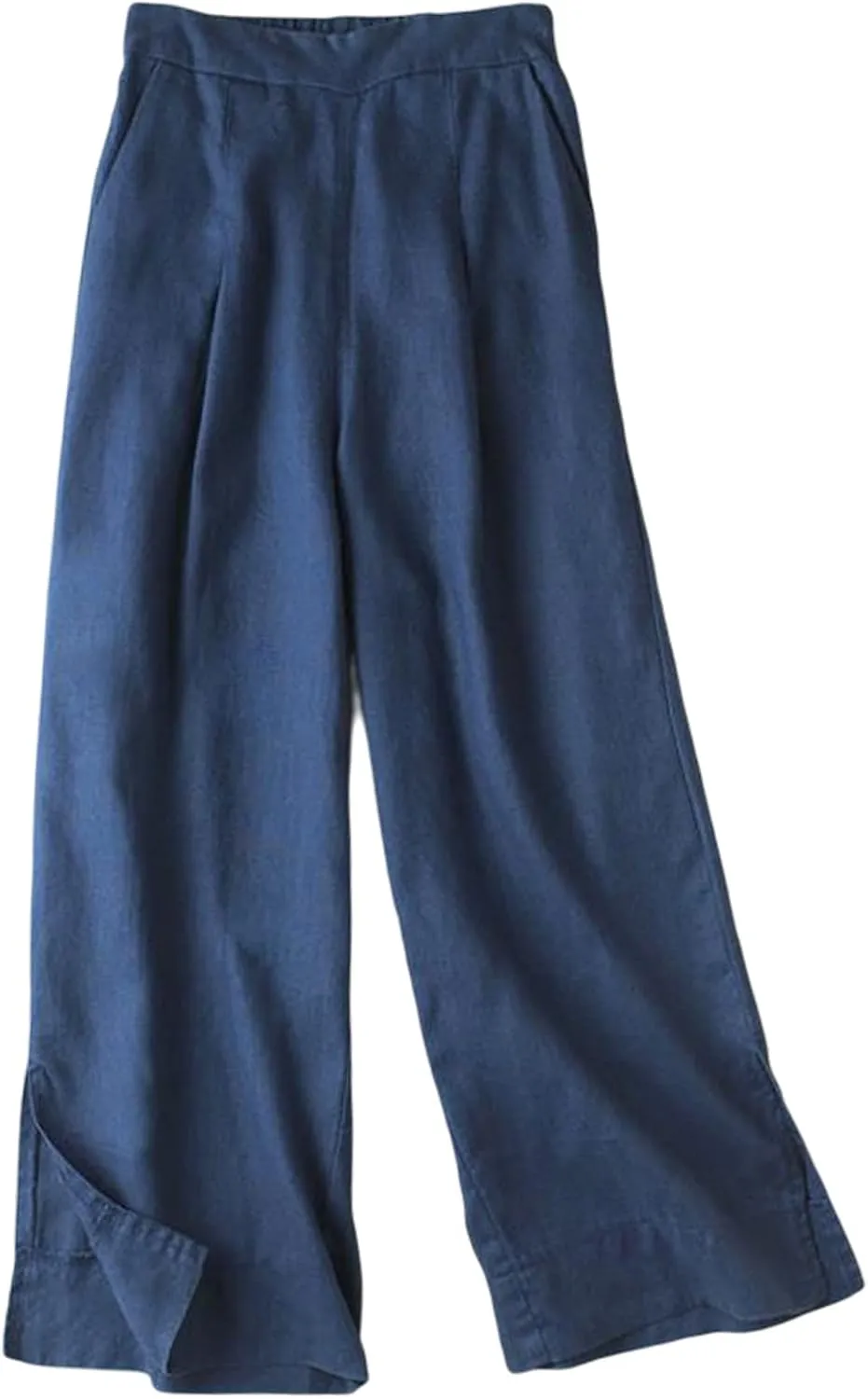 Gihuo Womens Cotton Linen Blend Pants Wide Leg Summer Capri Pants Elastic Waist Side Slit Trousers wiht Pockets