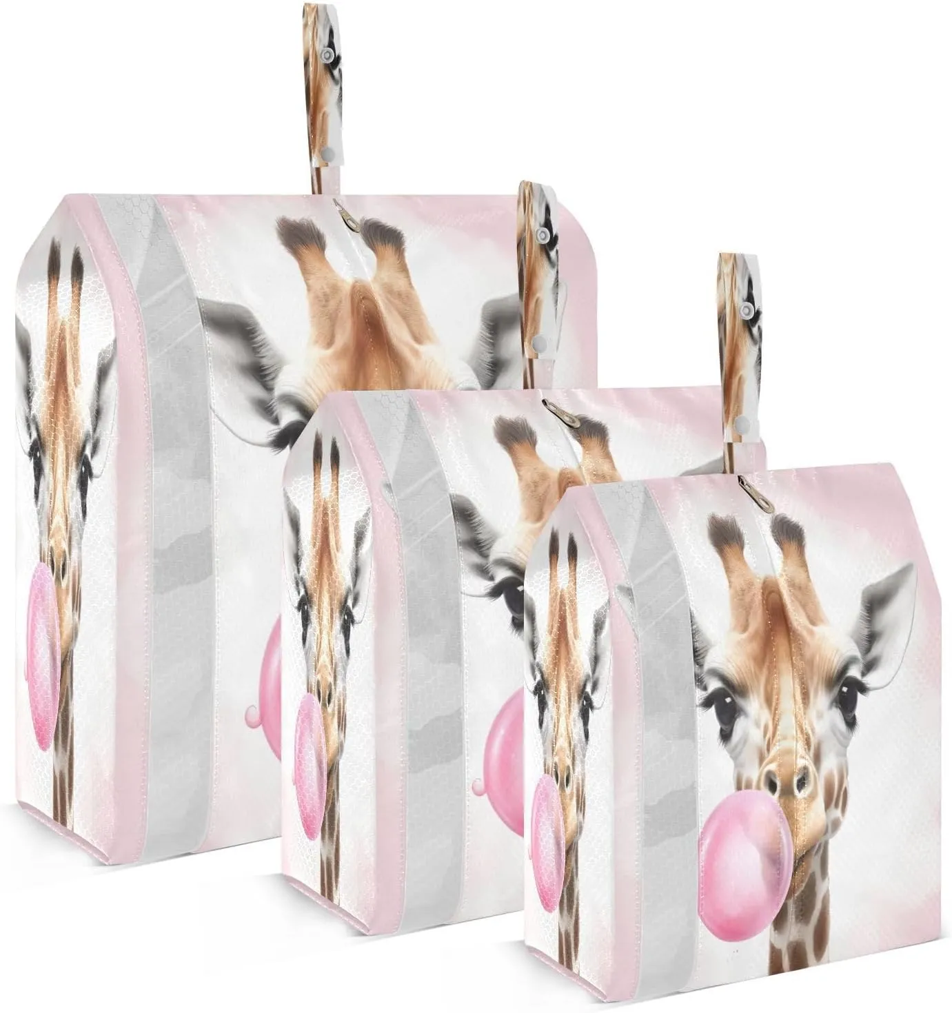 Giraffe Blowing Bubble Pink Packing Cubes for Travel 3 Set Packing Compression Cubes Luggage Organizer Bags for Carry On