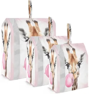 Giraffe Blowing Bubble Pink Packing Cubes for Travel 3 Set Packing Compression Cubes Luggage Organizer Bags for Carry On