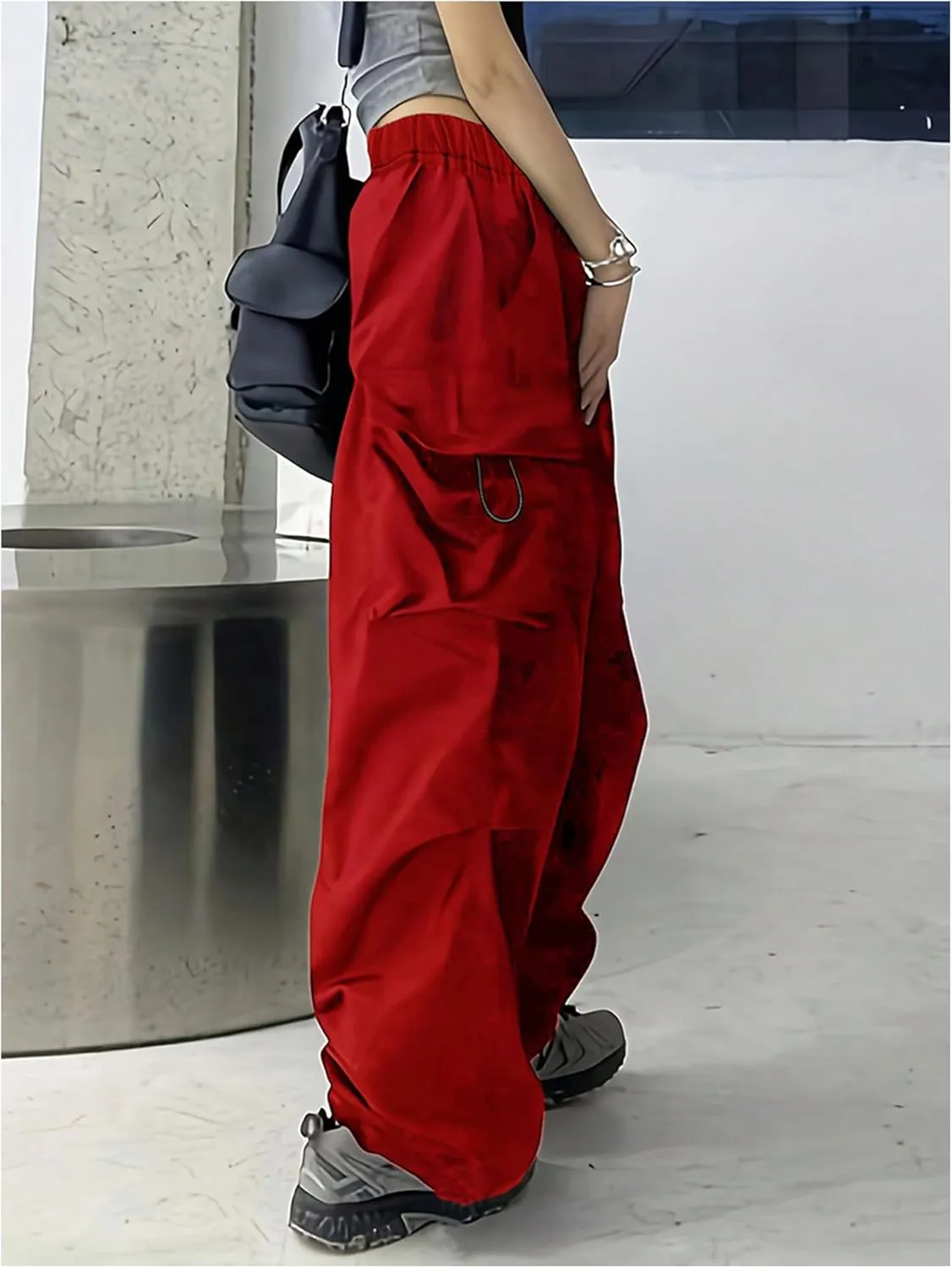 Girl's Baggy Cargo Pants Elastic Waist Wide Leg Sweatpants Casual Athletic Joggers with Pockets
