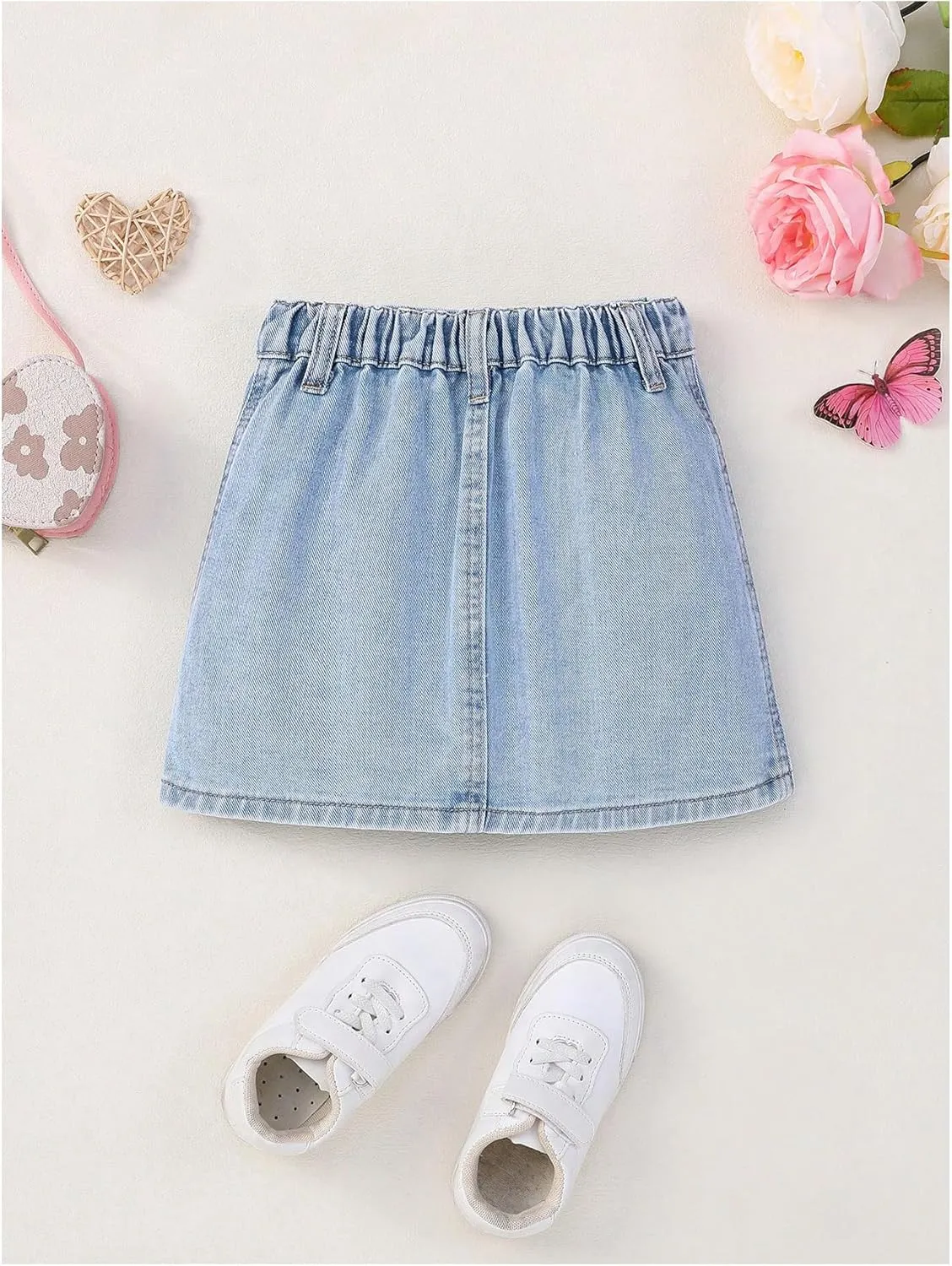 Girl's Heart Pattern High Waist A Line Skirt Casual Regular Fit Short Denim Skirts