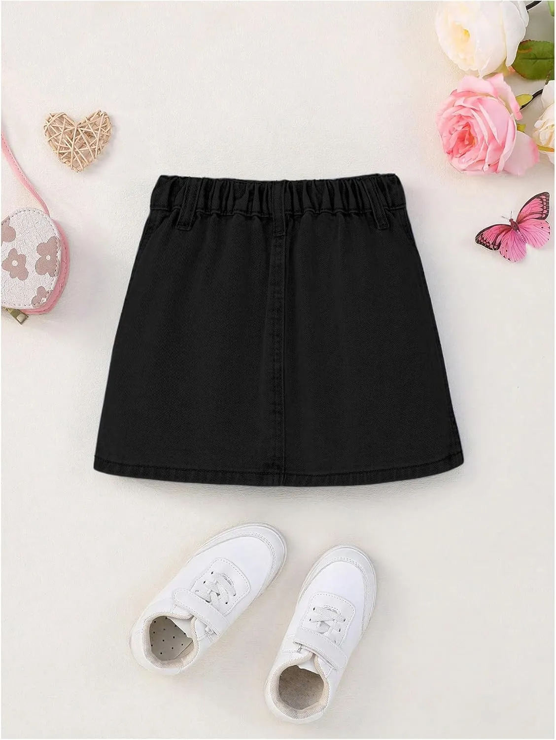 Girl's Heart Pattern High Waist A Line Skirt Casual Regular Fit Short Denim Skirts