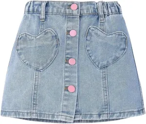 Girl's Heart Pattern High Waist A Line Skirt Casual Regular Fit Short Denim Skirts