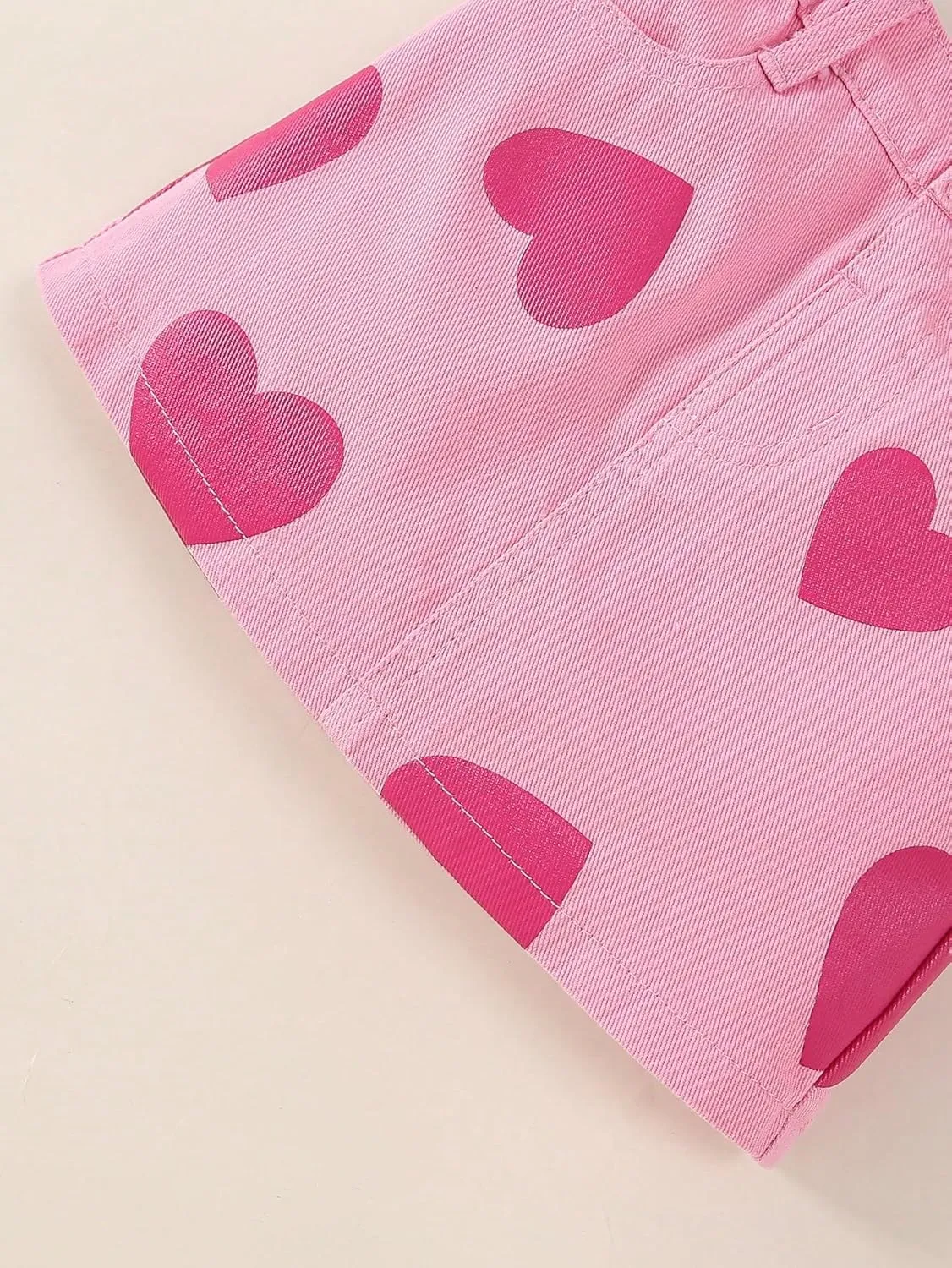 Girl's Heart Pattern High Waist A Line Skirt Casual Regular Fit Short Denim Skirts