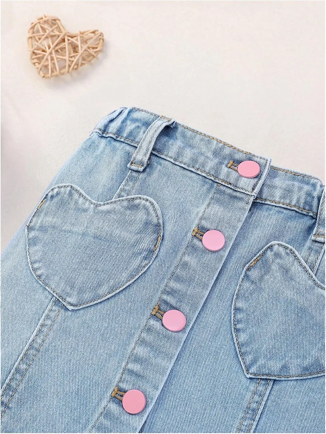 Girl's Heart Pattern High Waist A Line Skirt Casual Regular Fit Short Denim Skirts
