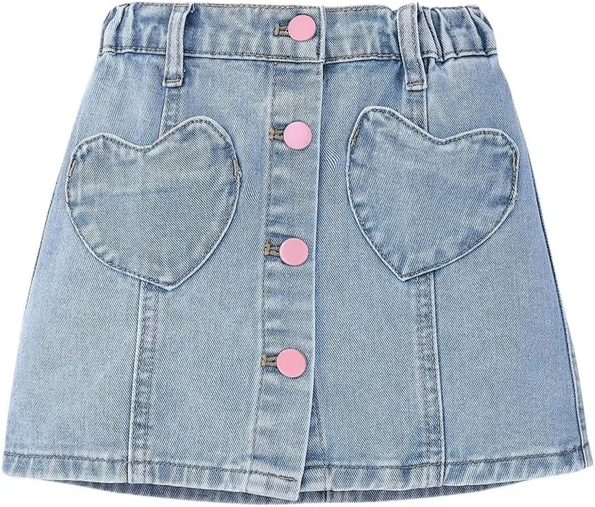 Girl's Heart Pattern High Waist A Line Skirt Casual Regular Fit Short Denim Skirts