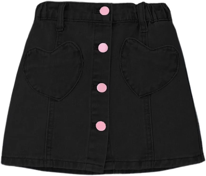 Girl's Heart Pattern High Waist A Line Skirt Casual Regular Fit Short Denim Skirts