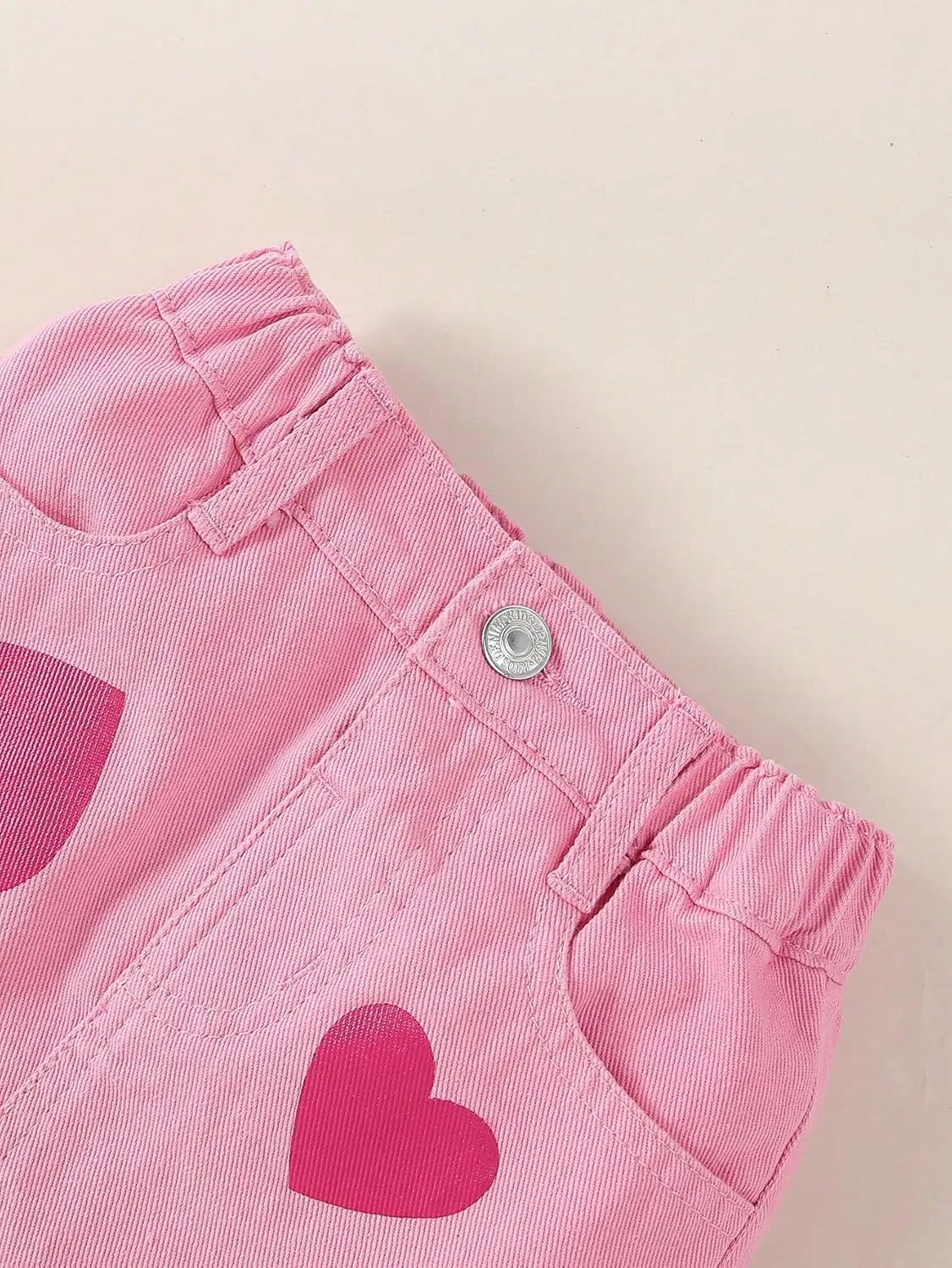 Girl's Heart Pattern High Waist A Line Skirt Casual Regular Fit Short Denim Skirts